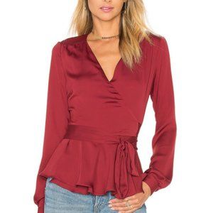L'Academie Satin Long Sleeve Wrap Blouse